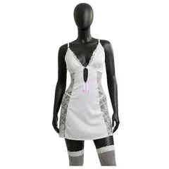 GENERICO - BABYDOLL LENCERIA DE ENCAJE SEXY CON MEDIAS BLANCO S