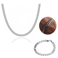 GENERICO - Cadena Collar Hombre Con Pulsera Set Acero Inoxidable 8mm
