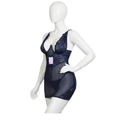 GENERICO - BABYDOLL LENCERIA DE ENCAJE SEXY CON MEDIAS AZUL ML