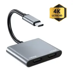 NANOTRON TECHNOLOGIES - Adaptador de ALUMINIO Tipo C 3.1 a doble HDMI 4K 60Hz para MacBook, Laptops y Smartphone