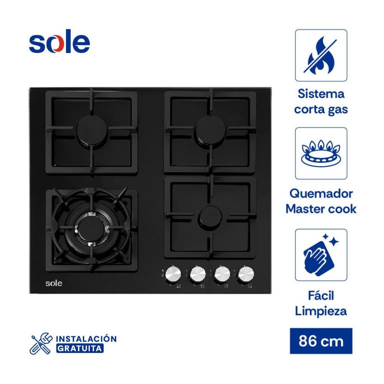Encimera Vidrio Templado A Gas 59cm SOLCO040