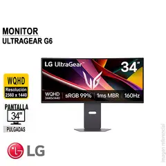 LG - Monitor Gaming UltraGear G6 34 Curvo WQHD VA160Hz 1ms MBR HDMIx2 DP Headphone-out