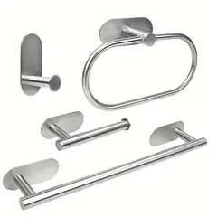 GENERICO - SET BAÑO 4 PIEZAS ACERO INOX AUTOADHESIVO - COLOR ACERO