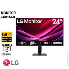 LG - Monitor Plano 24U411A-B 23.8 FHD IPS 120HZ 5MS HDMI VGA Headphone Out