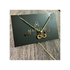 GENERICO - Pack Acero Collar con dije y Aretes - BSC Infinito Minimalista Dorado