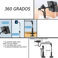 GENERICO - Soporte Brazo Flexible para Celular Tablet hasta 12 Pulgadas Para Mesa Escritorio Cama