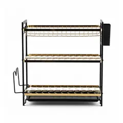 GENERICO - Organizador Escurridor De Platos Dorado 3 niveles Acero Inoxidable