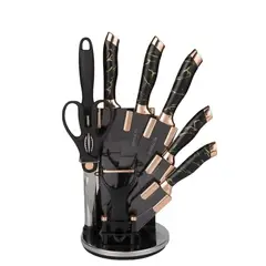 GENERICO - Set De Cuchillos Con Base Giratoria Acero Inoxidable 9Pcs