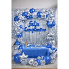 GENERICO - KIT SUPER PREMIUM - Decoracion para fiesta Azul y Plateado 130PC