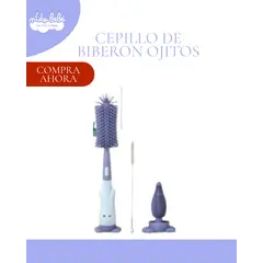 BABY - Juego de cepillo de silicona para biberon con soporte - modelo ojitos COLOR LILA