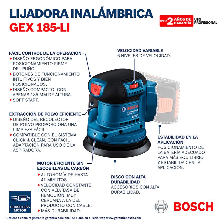Lijadora Professional GEX 185-LI 18V