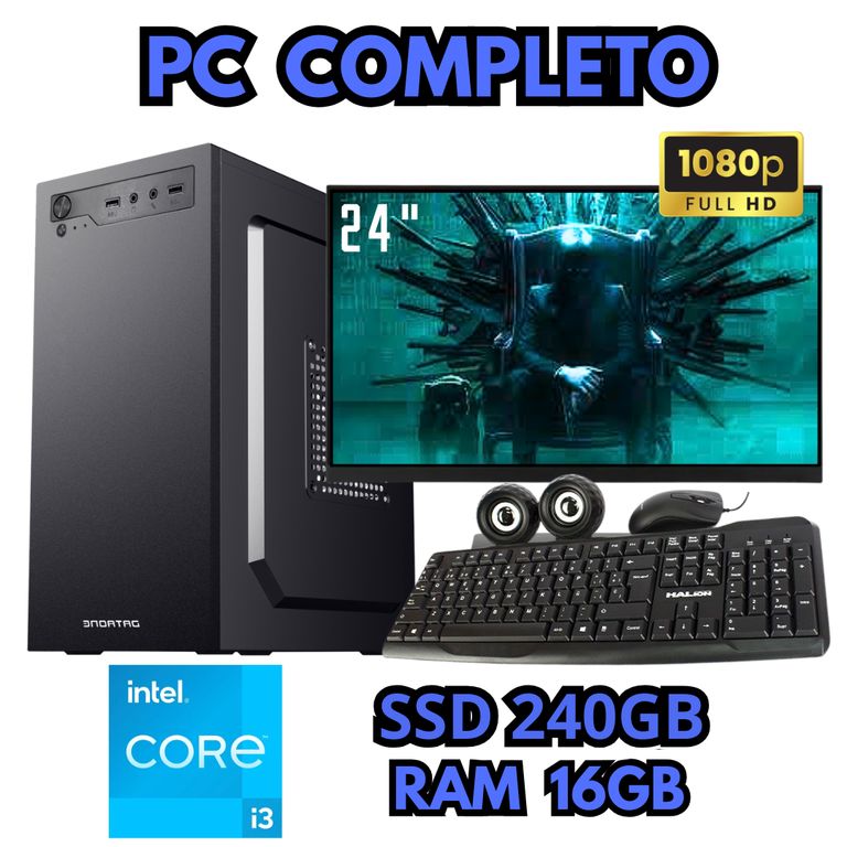 PC OFICINA I3 SSD 240GB RAM 16GB MONITOR FHD 24