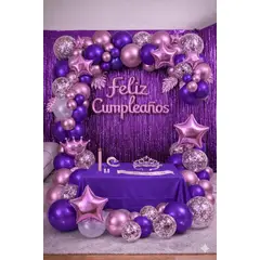 GENERICO - KIT SUPER PREMIUM - Decoracion para fiesta Lila con Morado 130PC