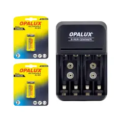 OPALUX - Kit Cargador de pilas 9V/AA/AAA con 4 pilas AAA NiMH recargables MIHABA-DH1100AAA-KIT3