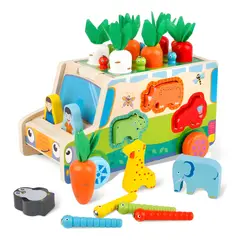 GENERICO - Juego de Bus Granjero Montessori de Madera con Encastre Educativo