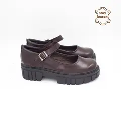 FAR WEST - Zapatos Escolares - Colegio Niña Aurora Cuero Marrón