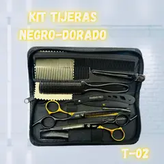 GENERICO - SET DE TIJERA BARBER PRO DORADO - NEGRO