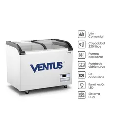 VENTUS - Congeladora Tapa Vidrio Curvo CTV-220Q PRO Blanco 220L