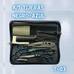 GENERICO - SET DE TIJERA BARBER PRO NEGRO - AZUL