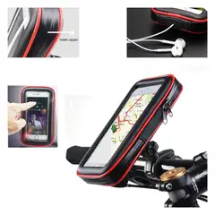 JET - PORTA CELULAR PARA ESPEJO DE MOTO NEGRO Y ROJO CON PROTECTOR PLASTICO 18x10CM