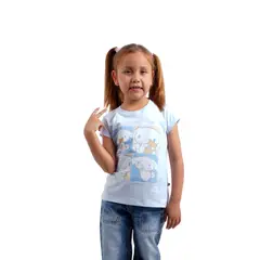 SANRIO - POLO MANGA CORTA CINNAMOROL NIÑA CELESTE ALGODÓN