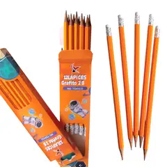 GENERICO - 3 cajas de Lapices hezagonal Grafito 2B lapiz con borrador