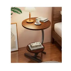 OTTOWARE - Mesa Auxiliar Circular Multiuso 2 Niveles Para Sala, Sofá y Cama