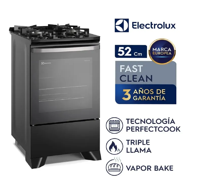 COCINA 4 QUEMADORES NEGRA CON MESA DE VIDRIO FE4GP