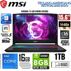 MSI - Laptop Katana 15 HX B14 Intel Core i7-14650HX 16GB RAM 1TB SSD RTX 5070-8GB 15.6" QHD 165Hz