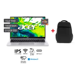 ACER - Laptop RYZEN 7 5825U RAM 16GB SSD 512GB Pantalla 15.6” IPS FULL HD WINDOWS 11 + MOCHILA