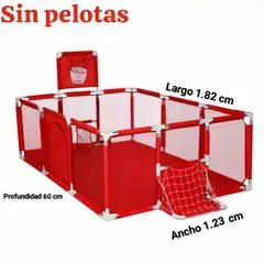 GENERICO - Corral para Bebes 3 en 1 con Canasta y Arco de Fútbol color rojo