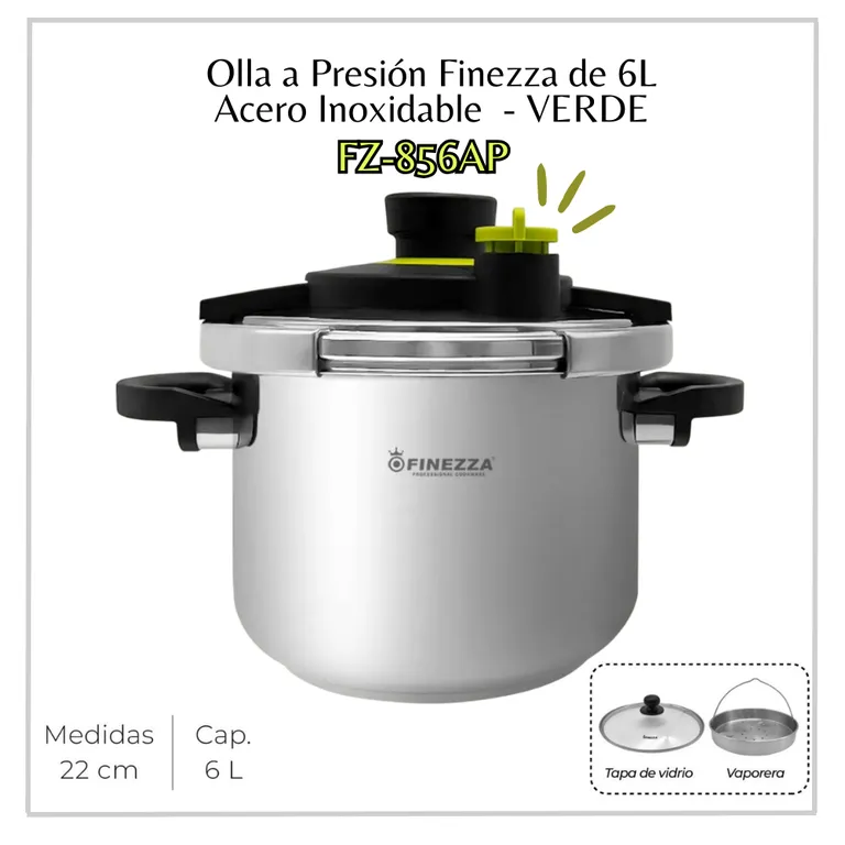 Olla a Presión de Acero Inoxidable de 6L FZ-856AP - VERDE