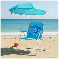 KELLER - Silla para Niños Plegable con Sombrilla Diseño Tiburón Celeste XC6