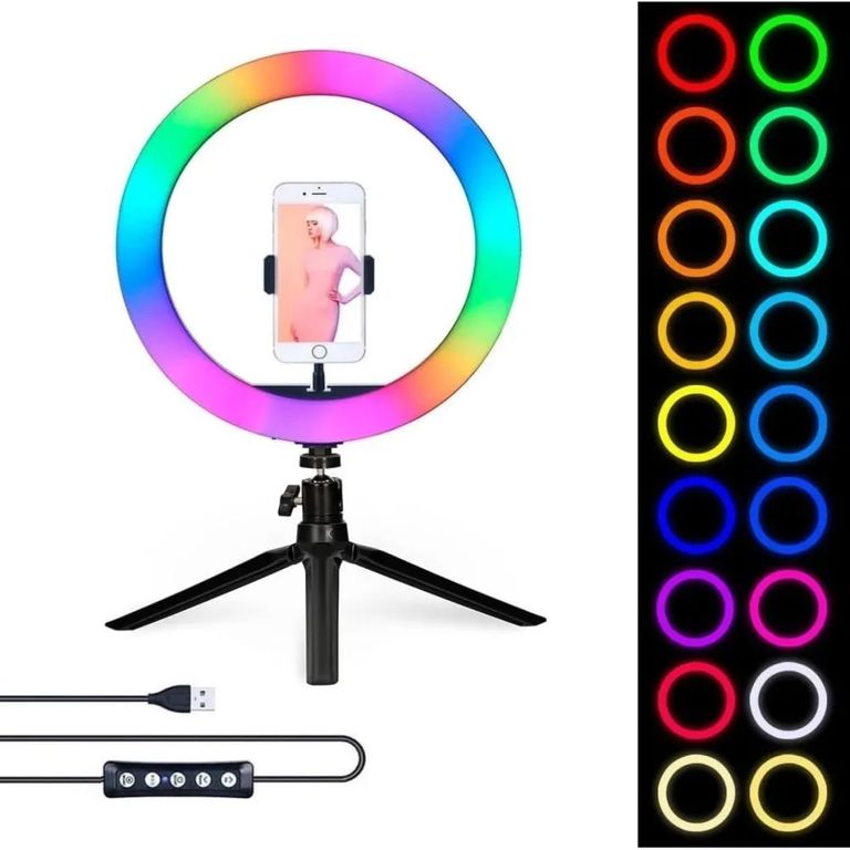 Aro de Luz LED Regulable con Trípode Soporte para Móvil para Selfies Tiktoker y Streaming en Vivo