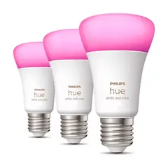 PHILIPS HUE - Kit de 3 Focos Bombilla Smart RGB A60 E27 9W Bluetooth con Hue Bridge
