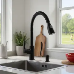 GENERICO - Grifo llave Mezcladora Monomando para Cocina al mueble color negro con rociador extraíble Acero 304