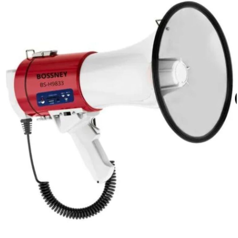 Megáfono Bossney 80W Recargable con Micrófono Grabación 300s y Sirena