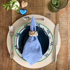 D'MESA - SET DE 4 PLATOS DE SITIO RAYAS BEIGE CON BLANCO