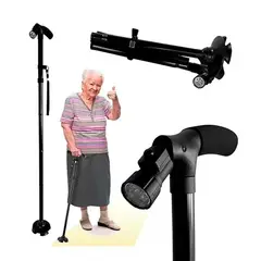 OEM - Bastón Plegable de Aluminio Ajustable con Luz LED Ergonómico para Ancianos Alerta Antideslizante