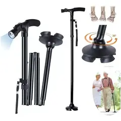 OEM - Bastón Plegable de Aluminio Ajustable con Luz LED y Alerta Antideslizante y Ergonómico para Ancianos