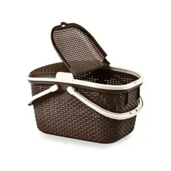 REYPLAST - Canasta Plástica Tavarua Tipo Ratán Marrón para Transporte y Organización
