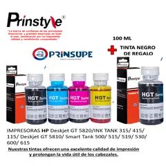PRINSTYLE - PACK DE TINTAS COMPATIBLE HP GT51/52 (4 COLORES) +1 NEGRA 100ML