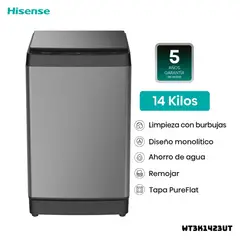 HISENSE - LAVADORA TAPA TRANSPARENTE 14 KG CARGA SUPERIOR GRIS - WT3K1423UT