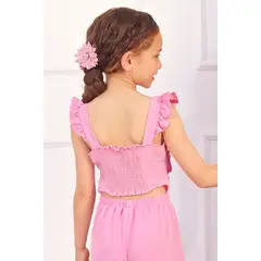 KIDS MASHMELO - Enterizo con volantes y escote en espalda elasticada para niñas