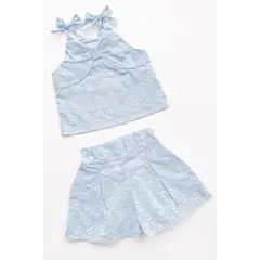 KIDS MASHMELO - Set de short con bolsillos y blusa con forma de lazo en pecho y tirantes para niñas