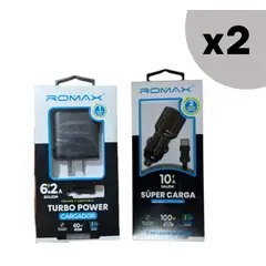 ROMAX - PACK x 2 CARGADORES DE AUTO 100W Y DE PARED 60W