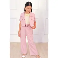 KIDS MASHMELO - Set de Chaqueta Crop y Pantalón de Pretina Alta para niñas