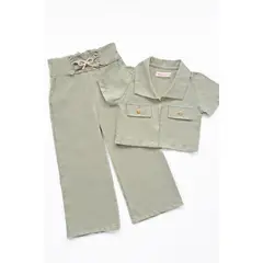 KIDS MASHMELO - Set de Chaqueta Crop y Pantalón de Pretina Alta para niñas