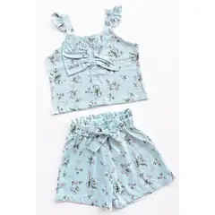 KIDS MASHMELO - Set de blusa con forma de lazo en pecho y short con lazo en pretina para niñas