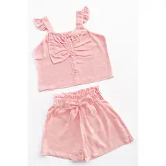 KIDS MASHMELO - Set de blusa con forma de lazo en pecho y short con lazo en pretina para niñas
